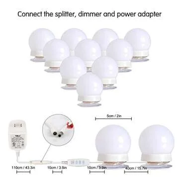 Minetom Vanity Lights, 10 Pcs Led Vanity Makeup Light for Mirror Stick on Lights with Dimmable & 3 Color Modes Light Bulbs in Bedroom Bathroom Dressing Room (Mirror Not Included)