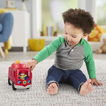 Fisher-Price Little People Toddler Toy Helping Others Fire Truck with Music Lights & Figures for Pre...