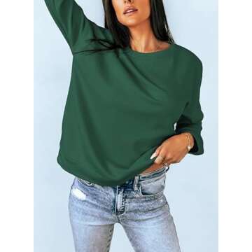 Dokotoo Womens Ladies Oversized Long Sleeve Crewneck Sweatshirt Side Split Loose Fit Solid Basic Pullover Tunic Shirts Tops Sweatshirts for Women 2024 Fashion Fall Green XLarge