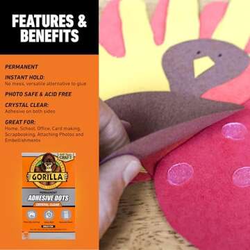 Gorilla Permanent Adhesive Dots, Double-Sided, 150 Pieces, 0.5" Diameter, Clear, (Pack of 1)