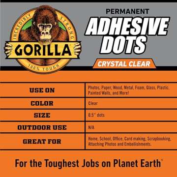 Gorilla Permanent Adhesive Dots, Double-Sided, 150 Pieces, 0.5" Diameter, Clear, (Pack of 1)