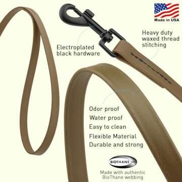 Dogline Biothane Waterproof Dog Leash Strong Coated Nylon Webbing with Black Hardware Odor-Proof Eas...