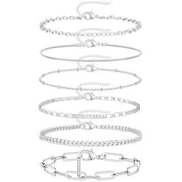 Doubgood Silver Bracelet Set for Women - Adjustable Stackable Jewelry