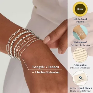 Adjustable Silver Bracelet Set for Women - 7 Inches