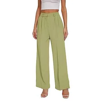 FUNYYZO Women's Wide Leg Pants High Elastic Waisted in The Back Business Work Trousers Long Straight Suit Pants