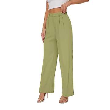 FUNYYZO Women's Wide Leg Pants High Elastic Waisted in The Back Business Work Trousers Long Straight Suit Pants
