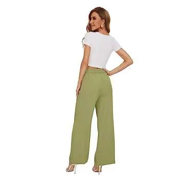 FUNYYZO Women's Wide Leg Pants High Elastic Waisted in The Back Business Work Trousers Long Straight Suit Pants