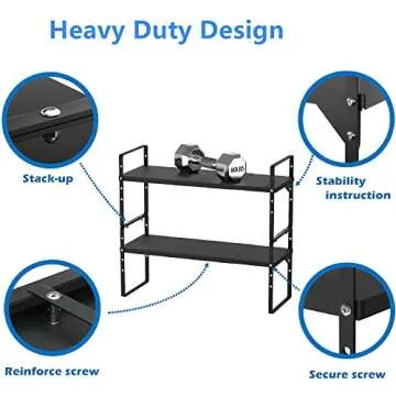 Slideep Adjustable Shelf Rack Height Cabinet Shelf 16.54'' to 27.17'', Expandable Cabinet Shelf Cupboard Stand Kitchen Bathroom Pantry Cupboard Home Office for Cups, Dishes, Plates - Black