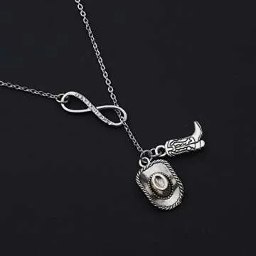 BEKECH Cowgirl Jewelry Boots and Bling It's a Cowgirl Thing Bangle Bracelet with Western Wild West Cowgirl Texas Boot Charm Equestrian Gift Horse Lover Gift (Boots Y necklace)