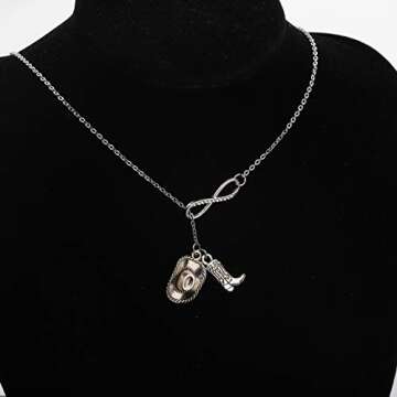 BEKECH Cowgirl Jewelry Boots and Bling It's a Cowgirl Thing Bangle Bracelet with Western Wild West Cowgirl Texas Boot Charm Equestrian Gift Horse Lover Gift (Boots Y necklace)