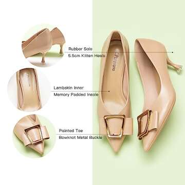 C.Paravano Women's Pumps I Pointed Toe Kitten Heels I Closed Toe Low Heel I Comfortable Dress Pump I Leather Wedding Shoes (Size 10.5,Beige)