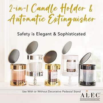 ALEC Old Plastic Model Clear Hurricane Automatic Candle Holder & Extinguisher with Rechargeable Timer Lid & Stand | Small White Pillar & Votive Candle Holders for Home Centerpiece Table Decorations