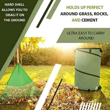 Collapsible -45 Gallon Canvas Garden Waste Bag -Pop-up Bucket Reusable Yard Leaf Bag Holder- Heavy D...