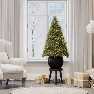 DTY Signature Mount Sherman Lightweight, Durable Modern Fiberstone Sphere Planter for Indoor/Outdoor, Drainage Hole with Rubber Plug, Weather Resistant, 10" H x 13" Dia, 8" Pot Opening - Small, Black