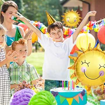 HAIOPS Sun Flower Foil Balloons Smiley Sunshine Sun Aluminum Balloon Birthday Wedding Decoration 26 Inch, 5 Pcs