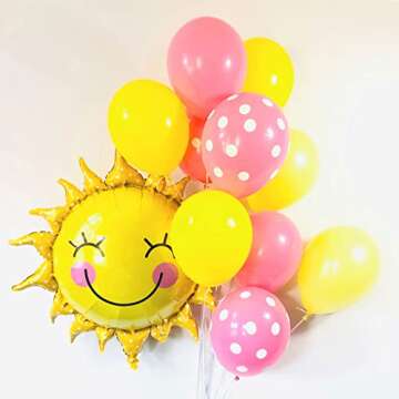 HAIOPS Sun Flower Foil Balloons Smiley Sunshine Sun Aluminum Balloon Birthday Wedding Decoration 26 Inch, 5 Pcs
