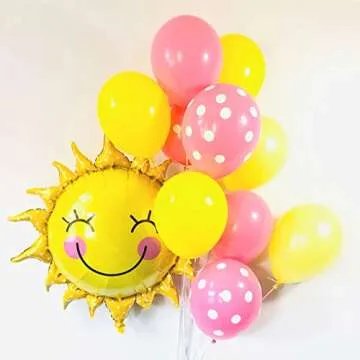 HAIOPS Sun Flower Foil Balloons Smiley Sunshine Sun Aluminum Balloon Birthday Wedding Decoration 26 Inch, 5 Pcs