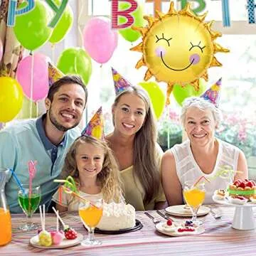 HAIOPS Sun Flower Foil Balloons Smiley Sunshine Sun Aluminum Balloon Birthday Wedding Decoration 26 Inch, 5 Pcs