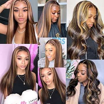 VIPbeauty 30 Inch Ombre Highlight Lace Front Wig Human Hair 4/27 Brown To Blonde 13x4 Lace Frontal Human Hair Wig Pre Plucked With Baby Hair