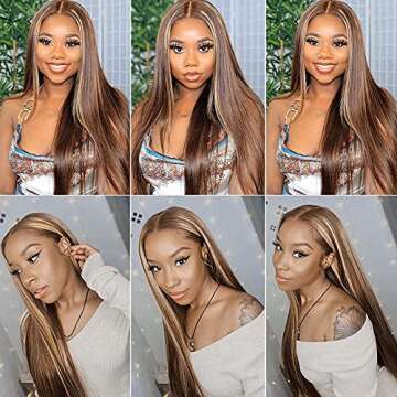 VIPbeauty 30 Inch Ombre Highlight Lace Front Wig Human Hair 4/27 Brown To Blonde 13x4 Lace Frontal Human Hair Wig Pre Plucked With Baby Hair