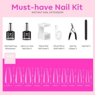 modelones Gel X Nail Kit, Gel X Fake Nails Long Coffin, 9-in-One Glue Prep Dehydrator & Portable Mini UV Light Acrylic Clipper, 500Pcs Etch-X Tips for Extension Kit DIY Salon Home Gifts for Women