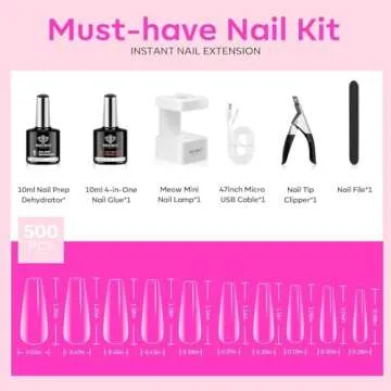 modelones Gel X Nail Kit, Gel X Fake Nails Long Coffin, 9-in-One Glue Prep Dehydrator & Portable Mini UV Light Acrylic Clipper, 500Pcs Etch-X Tips for Extension Kit DIY Salon Home Gifts for Women