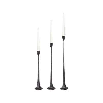 Elegant Tall Cast Iron Candlestick Holders Set of 3