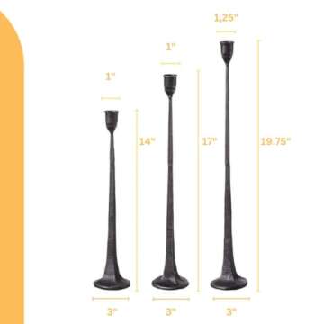 Elegant Tall Cast Iron Candlestick Holders Set of 3