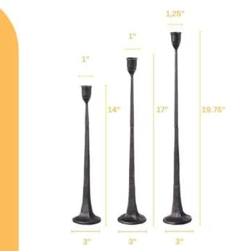 Elegant Tall Cast Iron Candlestick Holders Set of 3