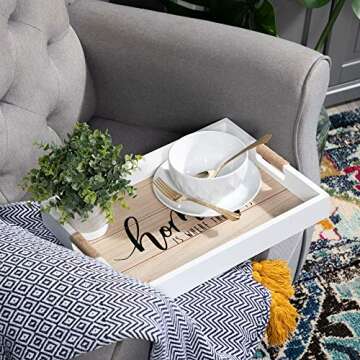 Rustic Serving Tray with Cut Out Handles, Decorative Wooden Tray, Tray Decor, Tray for Ottoman Coffee Table, Decorative Tray, Coffee Table Tray, Moudja Wooden Tray 16.53 x 12.20