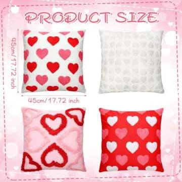 FuWeave 4 Pcs Valentine's Day Throw Pillow Covers 18x18 Inch Red Pink Heart Pillow Cases Soft Heart Shape Embroidery Cushion Covers for Valentine's Day Couch Sofa Bedroom Living Room Home Decor
