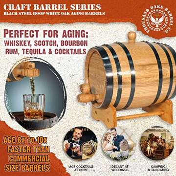 2 Liter Oak Aging Barrel with Wood Stand, Bung & Spigot - Mini Whiskey Barrels for The Home Alcohol ...