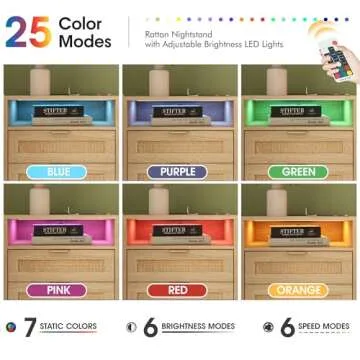 Halitaa Rattan Nightstands Set of 2 with Charging Station and Led Lights, End Tables with 2 Drawers and Wood Legs, Bedside Tables Night Stands for Bedrooms, Side Tables Living Room (2 Pack)