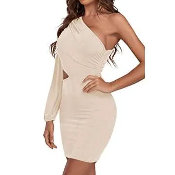 LYANER One Shoulder Long Sleeve Bodycon Dress for Women