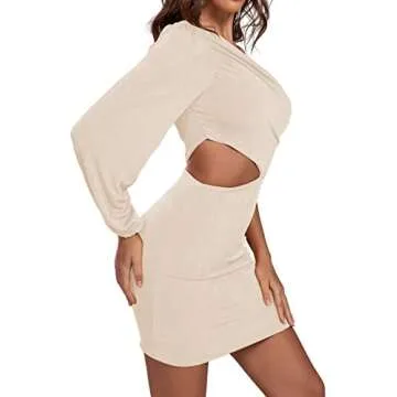 LYANER One Shoulder Long Sleeve Bodycon Dress for Women