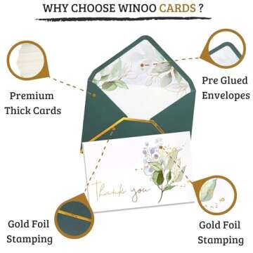 Heavy Duty Thank You Cards with Envelopes - 36 PK Gold Notes 4x6 Inches Baby Shower Wedding Small Bu...