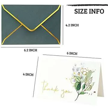 Heavy Duty Thank You Cards with Envelopes - 36 PK Gold Notes 4x6 Inches Baby Shower Wedding Small Business Graduation Funeral Bridal (Greenery)