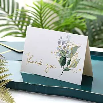 Heavy Duty Thank You Cards with Envelopes - 36 PK Gold Notes 4x6 Inches Baby Shower Wedding Small Business Graduation Funeral Bridal (Greenery)