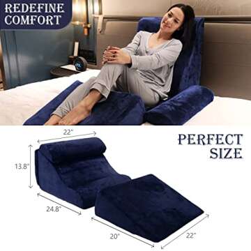 JINXIANG Wedge Pillow for Sleeping, Back and Leg Support Pillows Set of 3, Adjustable for After-Surgery, Reading, Acid Reflux, Snoring (Navy)…