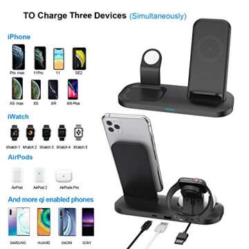 Wireless Charger 3 in 1 Wireless Charging Dock Station for Apple Airpods 2/Pro Fast Wireless Charger Stand for iPhone 11/11 Pro Max/X/XS/XR/8/8 Plus, Compatibility with Apple Watch Series 5/4/3/2/1