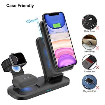 Wireless Charger 3 in 1 Wireless Charging Dock Station for Apple Airpods 2/Pro Fast Wireless Charger Stand for iPhone 11/11 Pro Max/X/XS/XR/8/8 Plus, Compatibility with Apple Watch Series 5/4/3/2/1