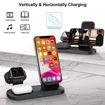 Wireless Charger 3 in 1 Wireless Charging Dock Station for Apple Airpods 2/Pro Fast Wireless Charger Stand for iPhone 11/11 Pro Max/X/XS/XR/8/8 Plus, Compatibility with Apple Watch Series 5/4/3/2/1