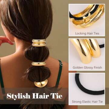 papasgix 6 PCS Metal Hair Tie, Gold Hair Ties, Gold Hair Cuff, Ponytail Hair Cuff, Gold Ponytail Cuf...