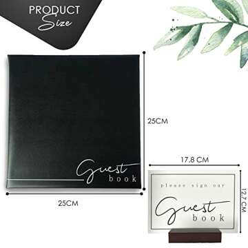 Guest Book with Complimentary Acrylic Sign and Wood Stand, Black Leatherette Wedding Guest Book, Please Sign Our Guest Book Acrylic Sign for Guest Book Wedding Reception, Blank Guest Book