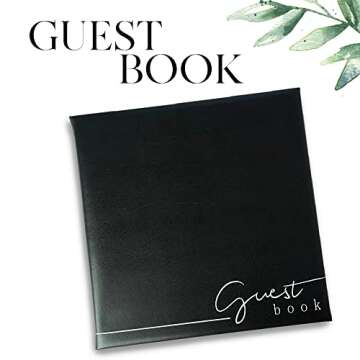 Guest Book with Complimentary Acrylic Sign and Wood Stand, Black Leatherette Wedding Guest Book, Please Sign Our Guest Book Acrylic Sign for Guest Book Wedding Reception, Blank Guest Book