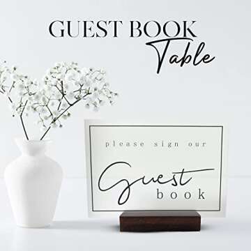 Guest Book with Complimentary Acrylic Sign and Wood Stand, Black Leatherette Wedding Guest Book, Please Sign Our Guest Book Acrylic Sign for Guest Book Wedding Reception, Blank Guest Book
