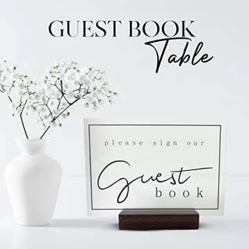 Guest Book with Complimentary Acrylic Sign and Wood Stand, Black Leatherette Wedding Guest Book, Please Sign Our Guest Book Acrylic Sign for Guest Book Wedding Reception, Blank Guest Book