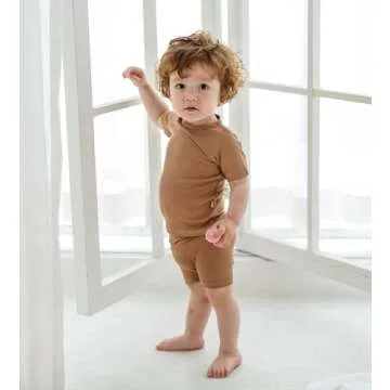 AVAUMA Newborn Baby Little Boys Girls Snug-Fit Pajamas Summer Short Sets Pjs Kids Clothes (S/Camel)