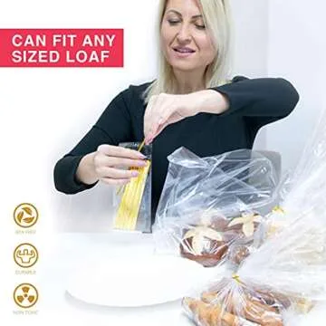Bread Bags with Ties, Reusable,100 Clear Bags and 100 Ties, Bread Bags For Homemade Bread And Bakery Loaf Adjustable Reusable(100)