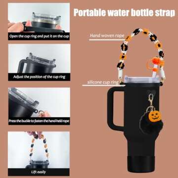 Halloween Stanley Cup Accessories Set,Personalized Charm Including Straw Cover,Handle rope,Halloween...
